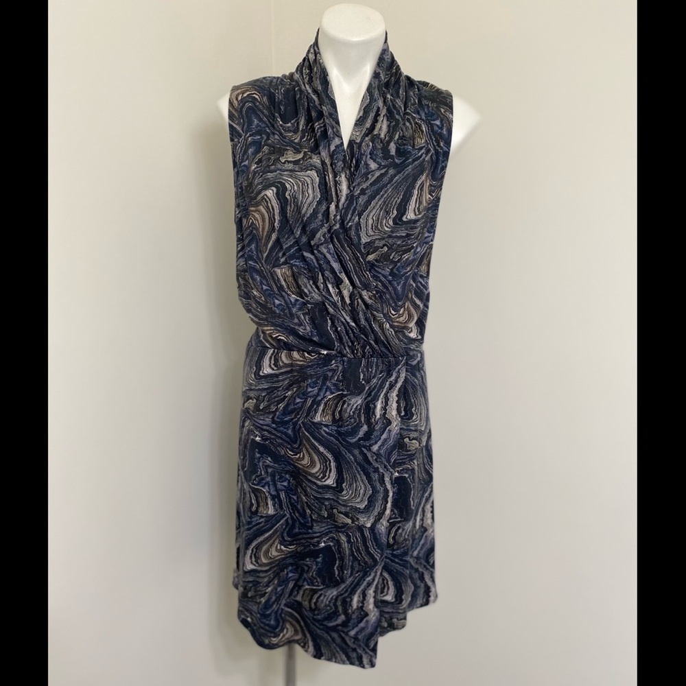 Peruvian Connection Venice Dress Womens Blue Faux Wrap Soft Pima Modal size M